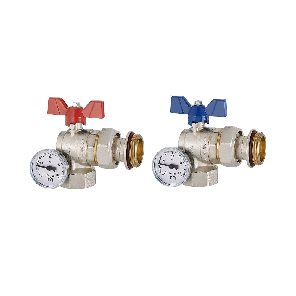 EMMETI RIGHT ANGLED BALL VALVES WITH TEMPERATURE GAUGE FOR STAINLESS STEEL MANIFOLDS